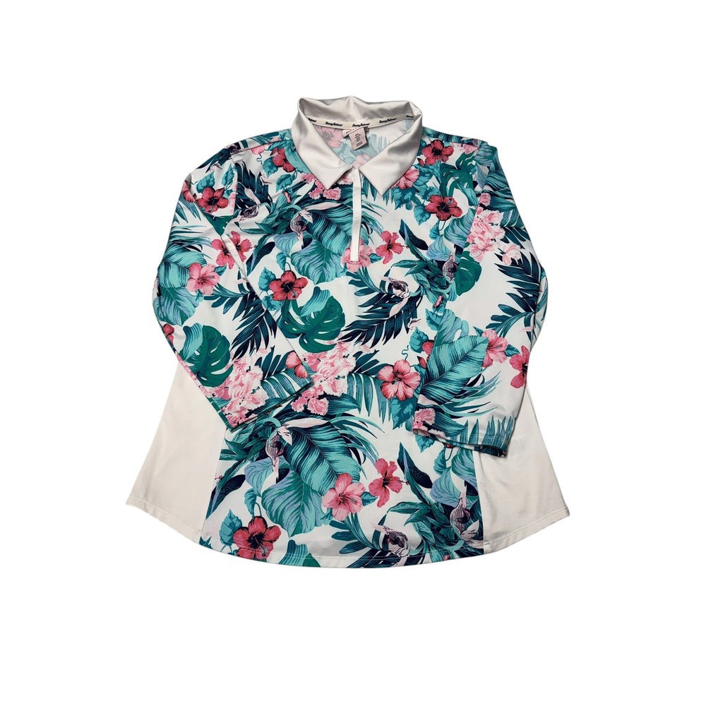 Tommy Bahama Golf‎ Tennis Womens Large Tropical Floral 1/4 Zip Long Sleeve Polo